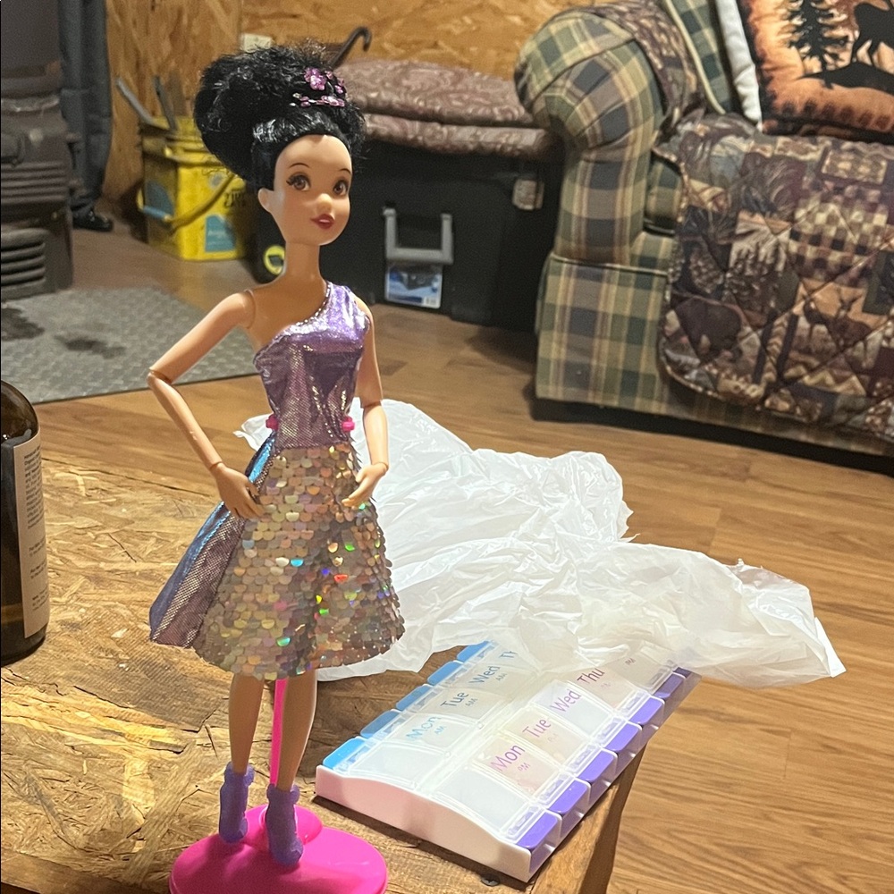 Mattel Doll with Purple Dress and Black Hair - Picture 1 of 5